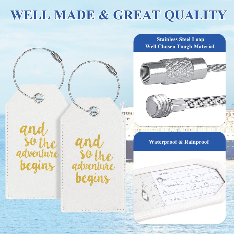 Casmonal Luggage Tag & Initial Baggage Tags for Suitcases Leather Bag Tags for Backpacks Handbag School Instrument with Name ID Label Travel Essentials, Unique Fun Navy White Personalized Luggage Tags 2 Pack - Image 5